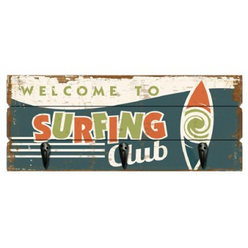 Accroche Torchons bois 3 crochets SURFING Club déco rétro vintage