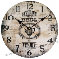 Horloge CAFÉINE déco rétro humoristique