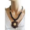 Collier fleur en noix de coco et bois marron et noir Lara Ethnics