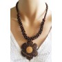 Collier fleur en noix de coco et bois marron Lara Ethnics