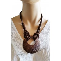 Collier en noix de coco pendentif rond Lara Ethnics