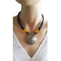 Collier noir pendentif cercle métal Lara Ethnics