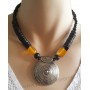 Collier noir pendentif cercle métal Lara Ethnics