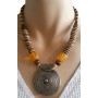 Collier beige et marron pendentif cercle métal Lara Ethnics