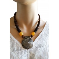 Collier marron pendentif cercle métal Lara Ethnics