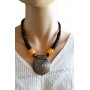 Collier marron pendentif cercle métal Lara Ethnics