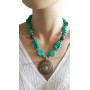 Collier bleu turquoise pendentif cercle métal Lara Ethnics