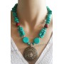 Collier bleu turquoise pendentif cercle métal Lara Ethnics