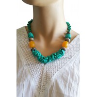 Collier bleu turquoise et perle orange Lara Ethnics