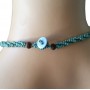 Collier de perles bleues pendentif fleur de nacre Lara Ethnics
