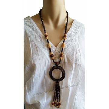 Collier en noix de coco pendentif anneau Lara Ethnics modèle 5