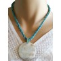 Collier de perles bleues pendentif cercle de nacre Lara Ethnics