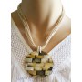 Collier cordon beige pendentif cercle de nacre Lara Ethnics