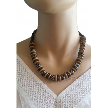 Collier réglable marron brun et caramel Lara Ethnics