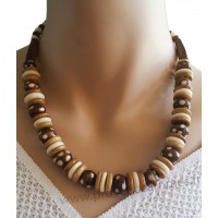 Collier réglable marron caramel et beige crème Lara Ethnics