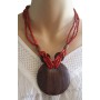Collier perle rouge pendentif cercle bois Lara Ethnics