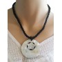 Collier perles noires pendentif cercle et fleur de nacre Lara Ethnics