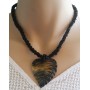 Collier perles noires pendentif feuille de nacre Lara Ethnics