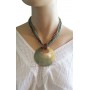 Pendentif cercle de nacre sur collier de perles beiges marrons turquoises Lara Ethnics