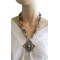 Collier beige et métal pendentif carré en métal Lara Ethnics