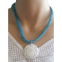 Collier multi-cordons bleu turquoise pendentif cercle en coquillage Lara Ethnics