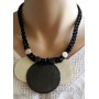 Collier cordon noir 3 cercles de nacre noir et blanc Lara Ethnics