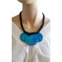 Collier cordon noir 3 cercles de nacre bleus Lara Ethnics