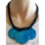 Collier cordon noir 3 cercles de nacre bleus Lara Ethnics