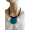 Collier cordon noir 3 cercles de nacre bleus et blancs Lara Ethnics