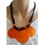 Collier cordon noir 3 cercles de nacre orange Lara Ethnics