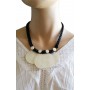 Collier cordon noir 3 cercles de nacre blanc Lara Ethnics