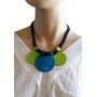 Collier cordon noir 3 cercles de nacre vert et bleu Lara Ethnics