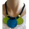 Collier cordon noir 3 cercles de nacre vert et bleu Lara Ethnics