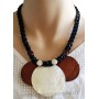 Collier cordon noir 3 cercles de nacre larron et blanc Lara Ethnics