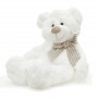 Peluche Ours blanc avec noeud rayé beige grand modèle