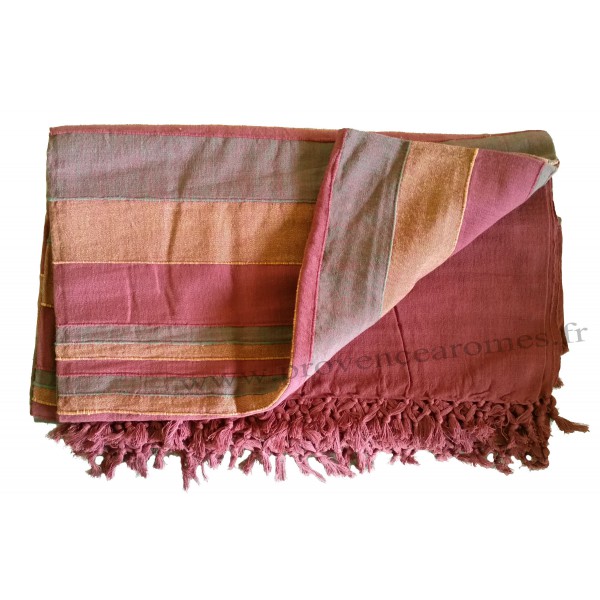 Grande Tenture Kerala Plaid Couvre Lit Bordeaux Abricot Canard Provence Aromes Tendance Sud