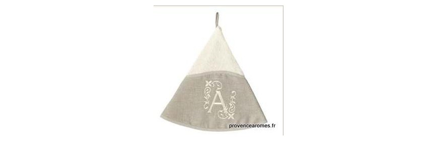 Serviette mains ronde coton lin brodée initial lettre