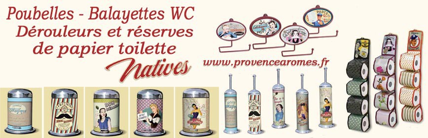 Poubelles balayettes WC, dérouleurs et réserves de papier toilette Natives déco rétro vintage