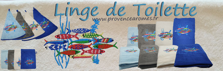 LINGE DE TOILETTE BRODÉ DANSE DES SARDINES